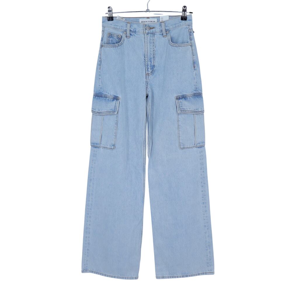 Denim Forum The Farrah Cargo Jeans Bleach Bleu NWT High Rise Women's 25